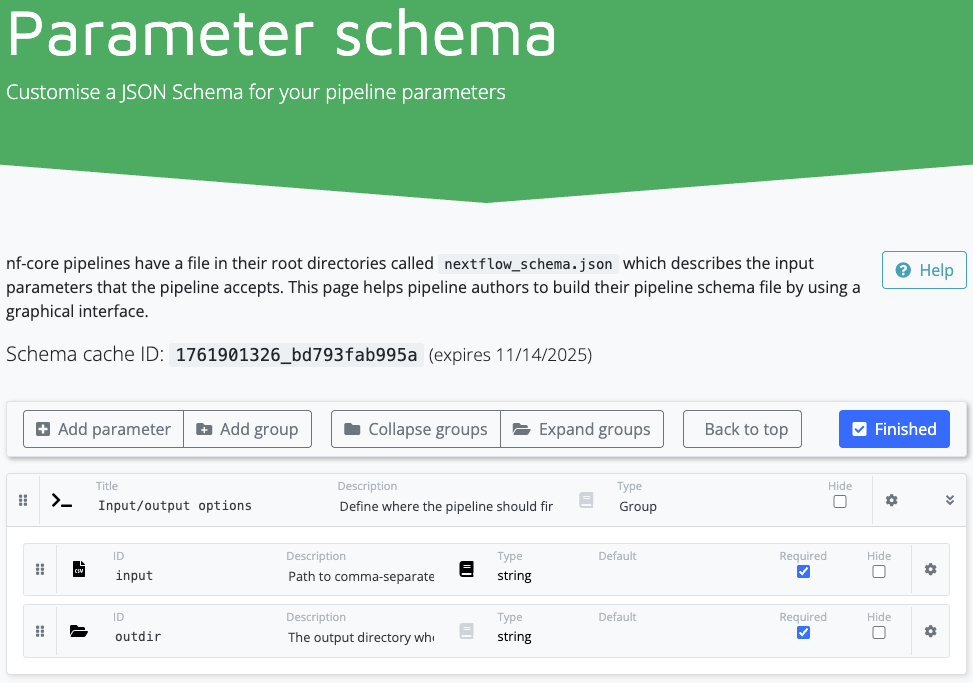 Interface do construtor de schema